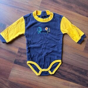 Baby Boys Girls 3-6‎ Months Navy Blue Yellow Football Field Goal Bodysuit